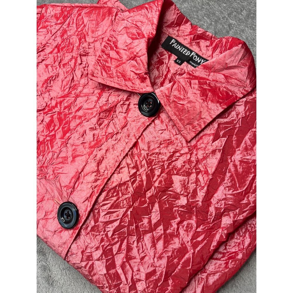 Painted Pony Womens XL Crinkle Texture Button Front Jacket Coral Pink USA Made